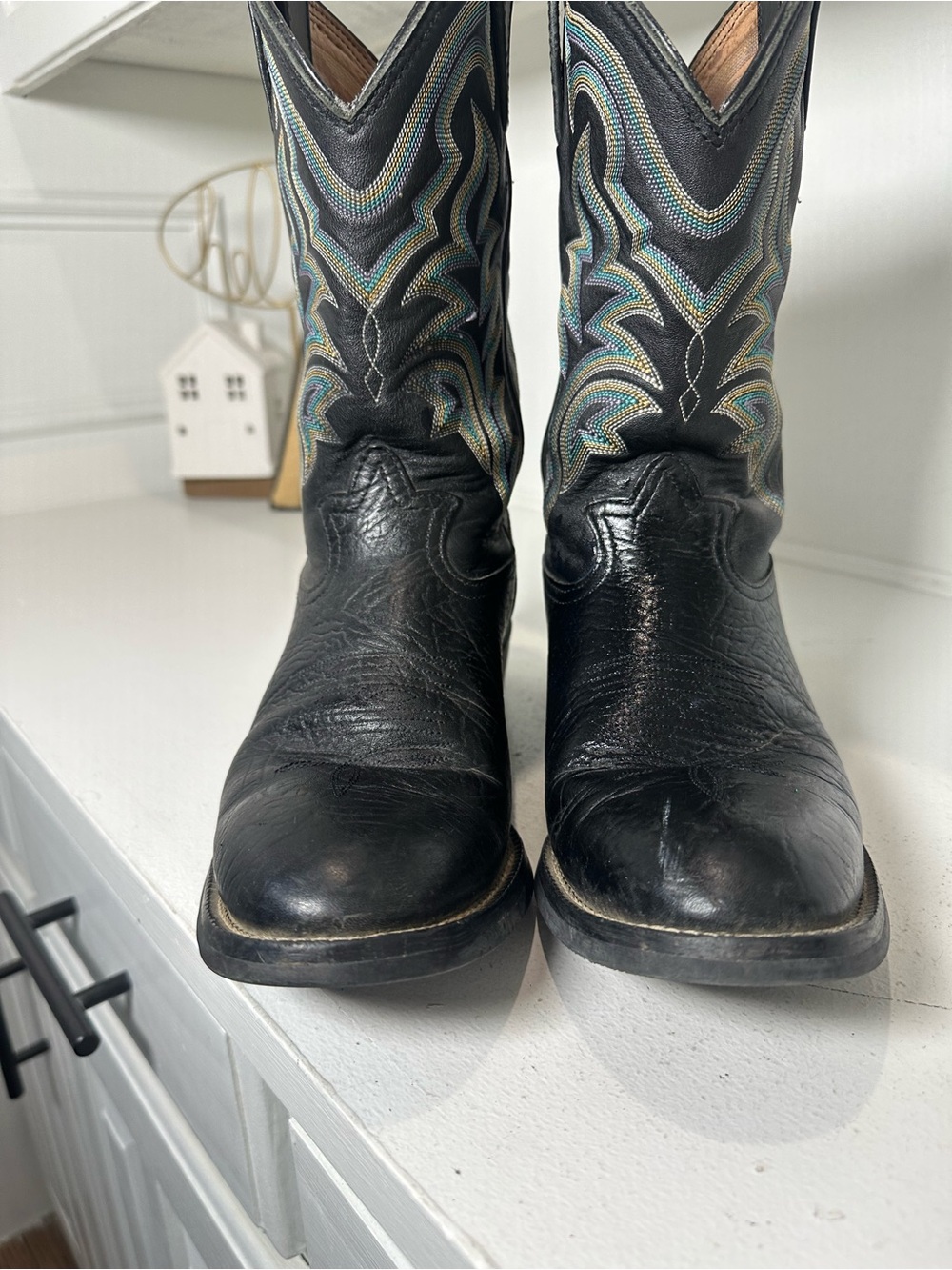 Tony Lama Cowboy Boots Womens 10 Mens 8.5 Black Leather Western Boots USA - Picture 4 of 9